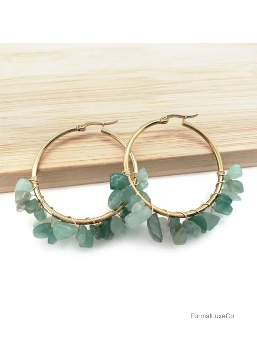Wire Wrapped Healing Crystal Earrings for Women 14K Gold Plated Dangle Boho
